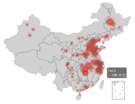 echarts中国地图热门城市分布代