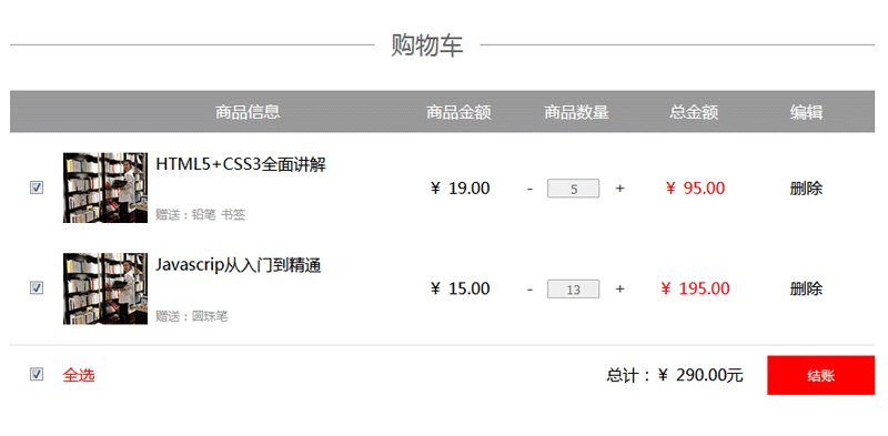 使用vue2.0实现购物车商品结算功