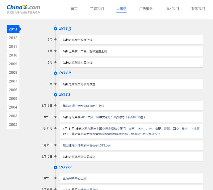 jquery仿站长之家大事记时间轴制