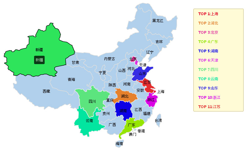jquerymap绘制中国地图显示各