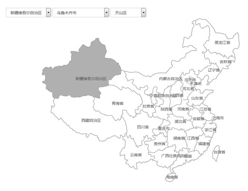 jquery中国省份地图选择高亮显示